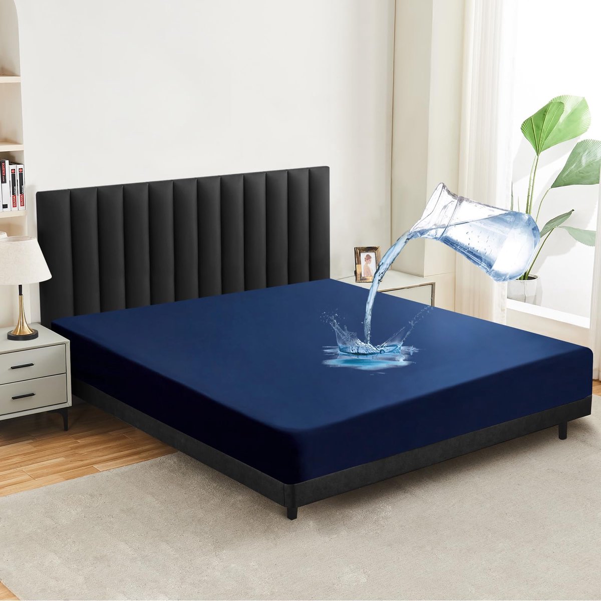 SnelShoppen - Mafudoxi Matrasbeschermer Waterdicht 140x200 cm - Incontinentie Spannlaken, Ademend, Vochtbescherming, Wasbaar bij 60°, Donkerblauw