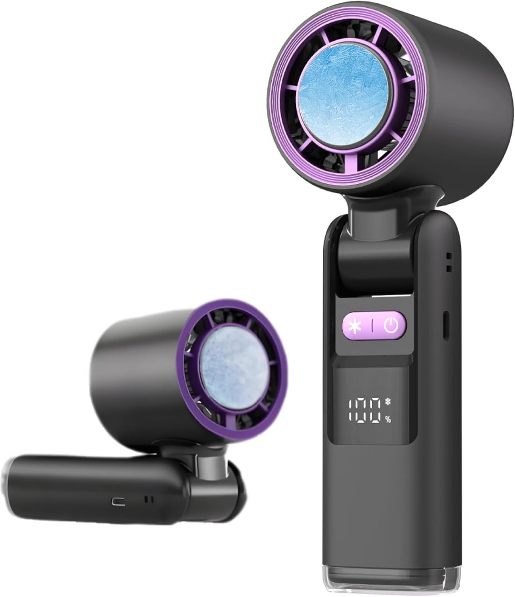 Multifunctionele handventilator – Motor met hoog toerental voor krachtige koeling – Duurzame 4000 mAh-accu – 100 instelbare snelheidsstanden – Supergeleidende koeling met ijskeramiek – Geschikt voor thuisgebruik, buitenactiviteiten en op reis –Zwart