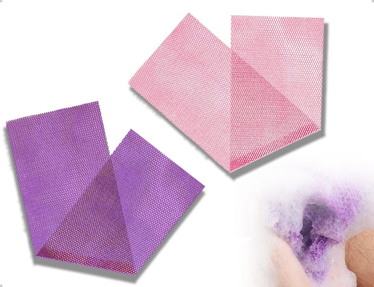 Dailygoods- Netspons Set van 2 - Afrikaanse Badspons - Body-Rugwasnet - Lange Nylon Rugwashandjes - Geschikt voor Kinderen en Volwassenen - Roze/Paarse Kleur