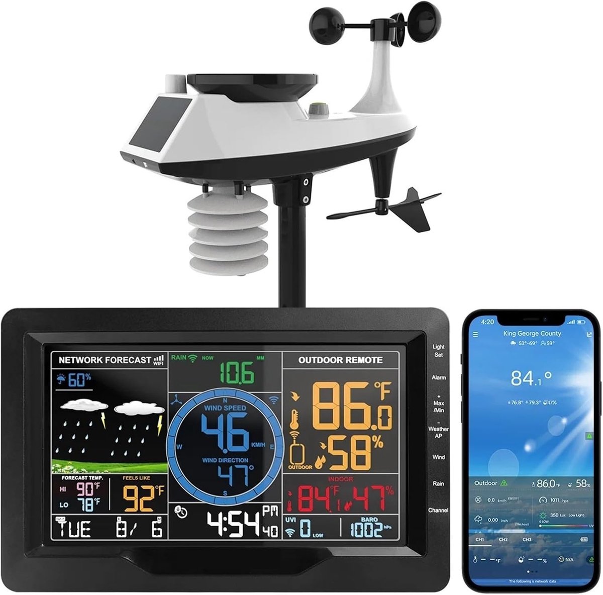 Weerstation - Weer Monitor - Weer Voorspellen - Wifi Connectie - 8-in-1 Sensor - Zwart