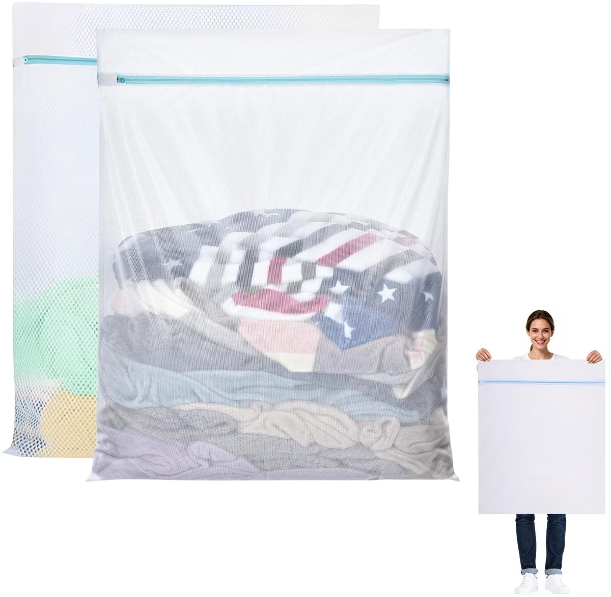 Dailygoods- Waszakken Groot - 2 Stuks - Wasnetten met Ritssluiting - 60x80 cm - Voor Fijne Was - Ondergoed/Sokken - Geschikt voor Beddengoed - Wasnet