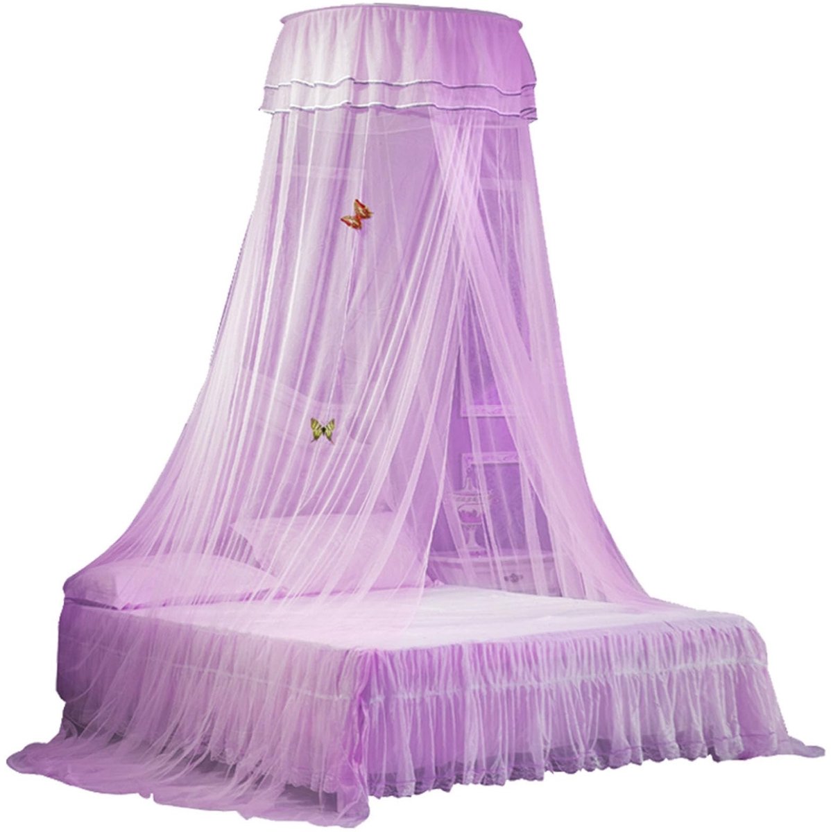 Dailygoods- Bedluifel Met Enkele Ingang - Kanten Gordijn - Fijn Gaas - Ademend Polyester - Geschikt Voor Bedden Tot 1,8 M - Bedgordijn