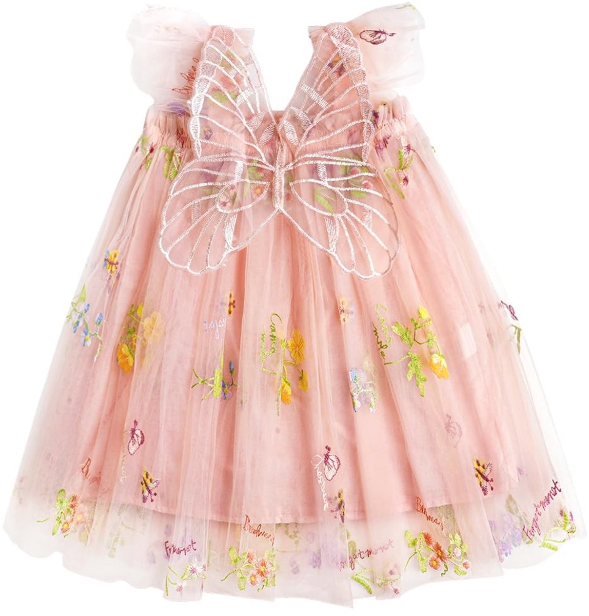 Dailygoods- Feestjurk Prinsessenstijl - Tule Jurk - Vlindervleugels - Bloemenkant - Verjaardag - Bruiloft - Zomerjurk Peutermeisjes - Meisjesjurk