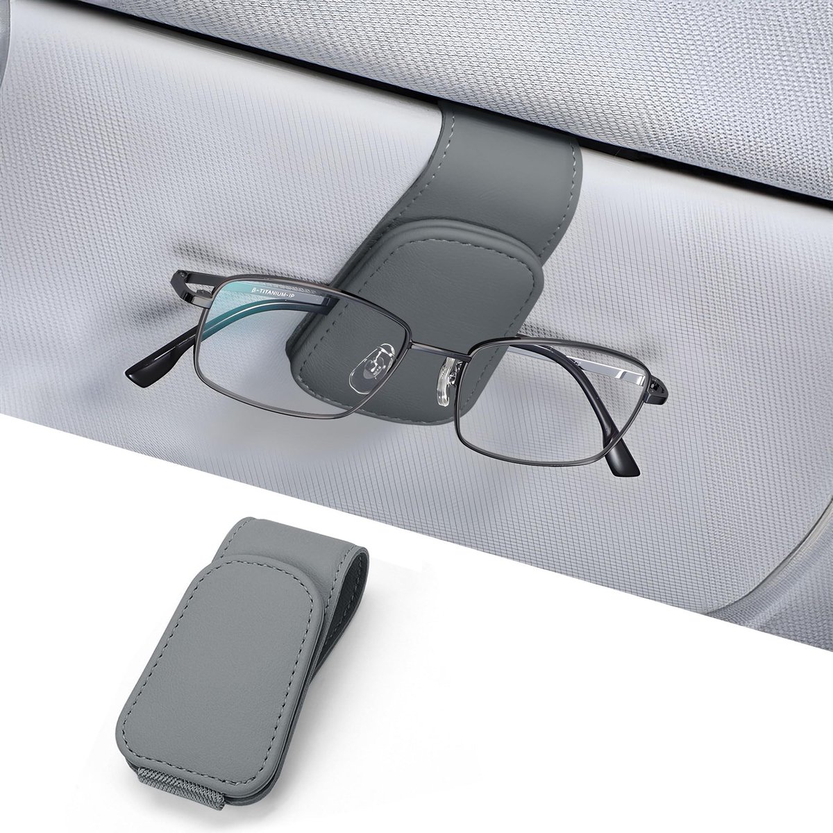 Dailygoods - Lederen Zonnebrilhouder voor Auto - Universele Magnetische Brillenhouder