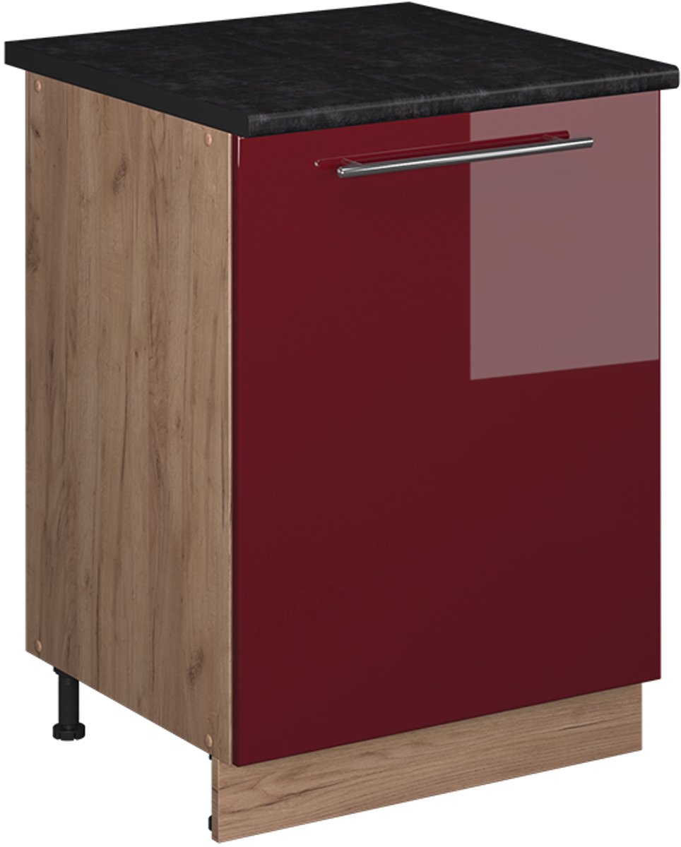 Vicco Wastafelkast Fame-Line, Bordeauxrode hoogglans/Goudkleurig Eiken, 60 cm