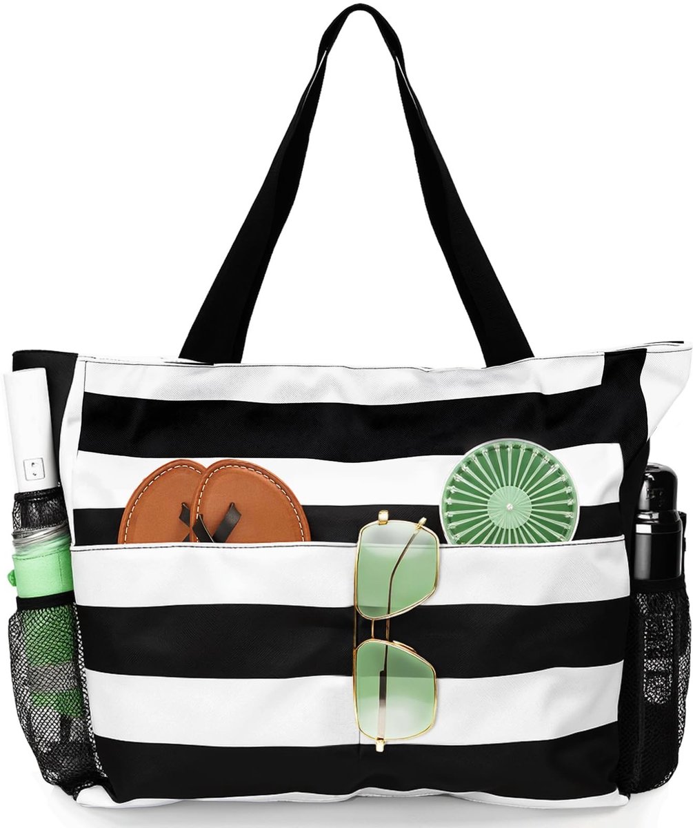 Dailygoods- Strandtas XXL waterdicht - strandtas met ritssluiting - grote badtas - zanddicht - 43 x 15 x 38 cm - stijlvolle strandaccessoires