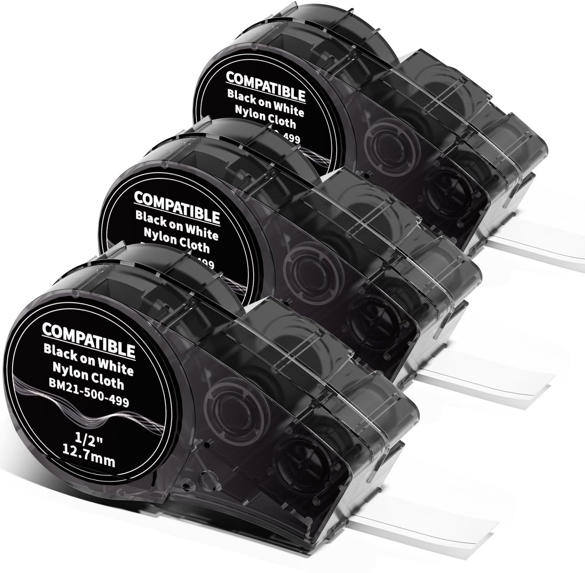 Dailygoods- Label Tape Permanent Zelfklevend - Compatibel met M21-500-499 - Breedte 12,7 mm - Lengte 4,88 m - Zwart op Wit - 3-Pack - Etiketten