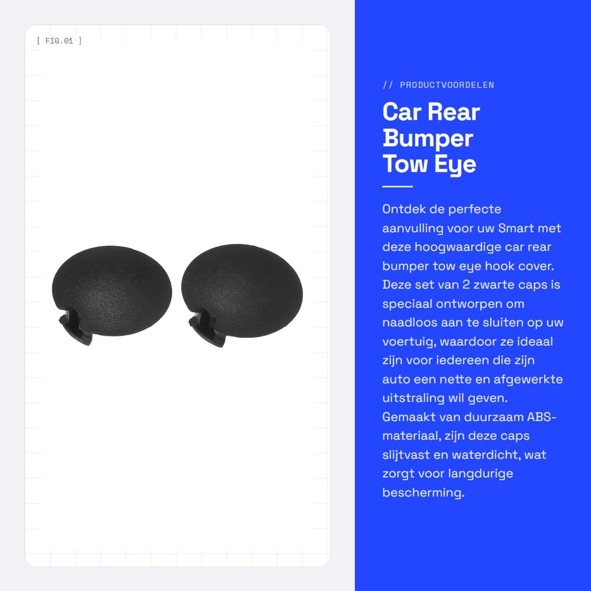 Dailygoods- Trekhaakafdekking Zwart - Achterafdekking - ABS Kunststof - Slijtvast - Waterdicht - Geschikt voor Smart Fortwo