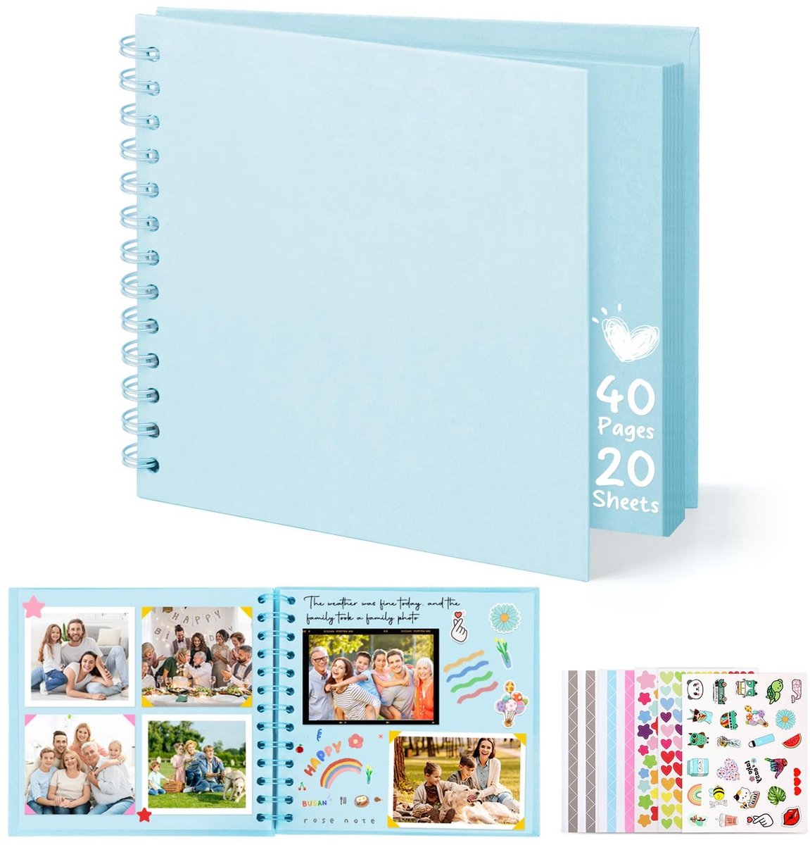 Dailygoods- Scrapbook 6-inch Gepersonaliseerd Fotoboek - DIY Herinneringsalbum - Vierkant Hardcover - Cadeau voor Bruiloft/Baby/Jubilea - 20 Vellen - Herinneringsboek