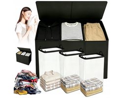 Wasmand - Wassorteerder - Wasgoedorganizer - Opvouwbare 3-Vaks Wasmand 195L - Uitneembare Binnenzakken & Deksel - 83 × 74 × 32 cm - Compact Opvouwbaar - Voor Slaapkamer, Badkamer & Studentenkamer