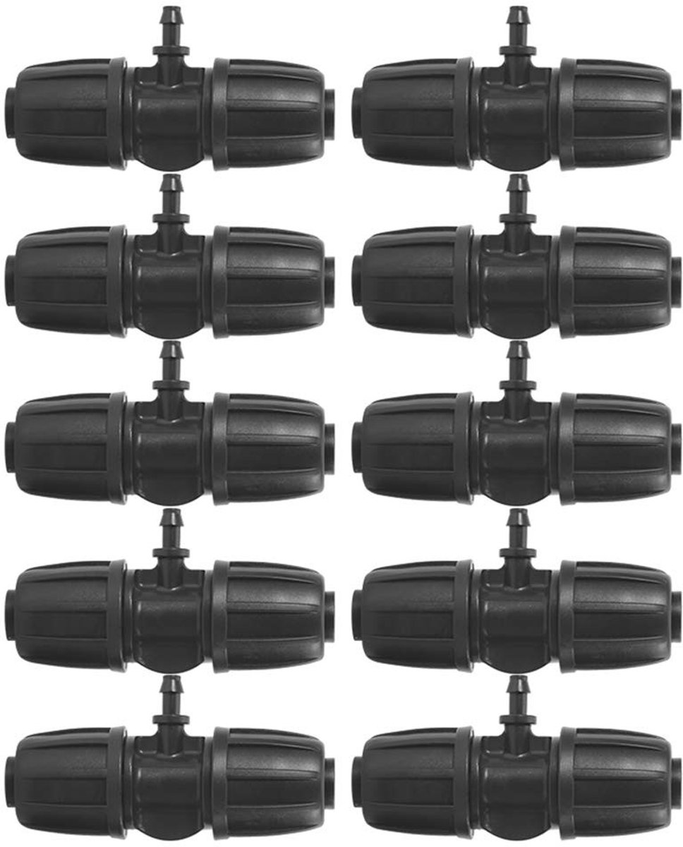 Dailygoods- Slangconnector 10 Stuks - T-stuk Connector 16mm - Verneveling Irrigatie - Tuinirrigatie - Duurzaam Materiaal - Bestand tegen Zuur en Vocht - Tuinconnector