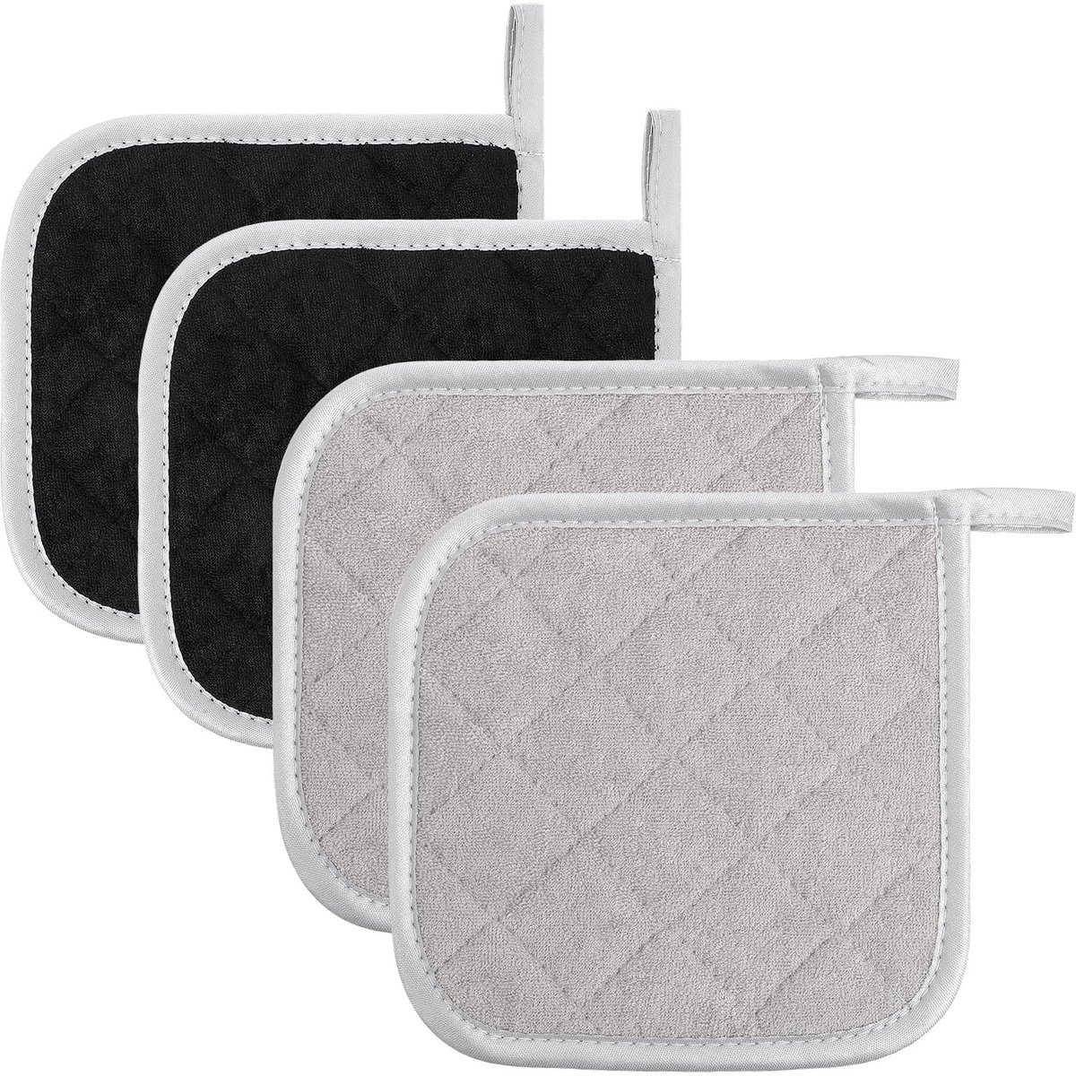 Dailygoods- Pannenlap Hittebestendig - 4-pack - Grijs/Zwart - 17 x 17 cm - 100% Polyester - Kookgerei Pad - Keukenmat