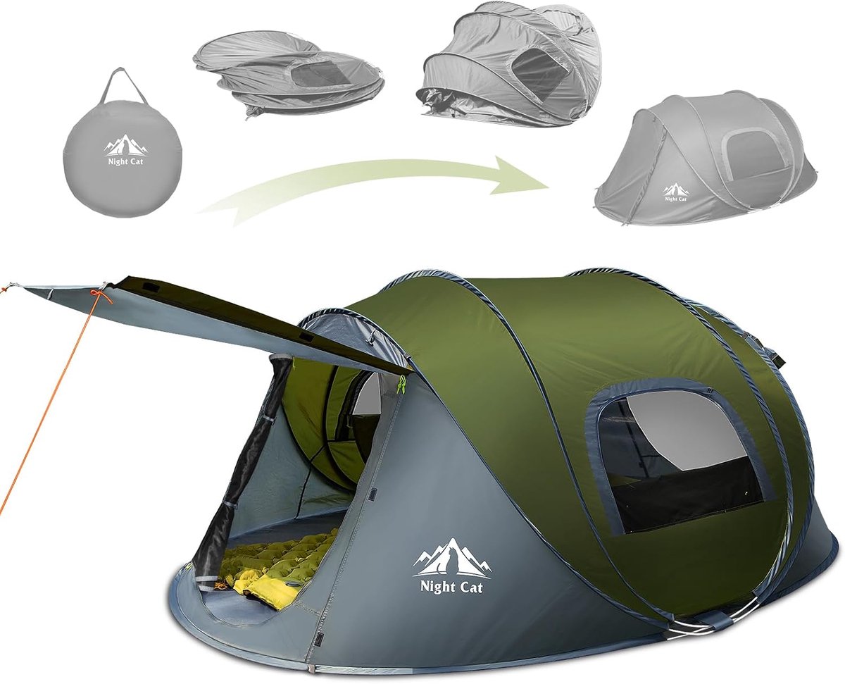Night Cat Werptent 2 Personen Waterdicht: Kampeer Tent voor Outdoor Sport Picknick Wandelen Reizen Groen