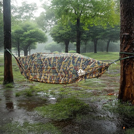 Night Cat Hangmat Tent met Muggennet Waterdichte Regenkap voor 1 Persoon Wandelen Kamperen in de Tuin Achtertuin Wilde Camouflage Pro van Night Cat — afbeelding 5