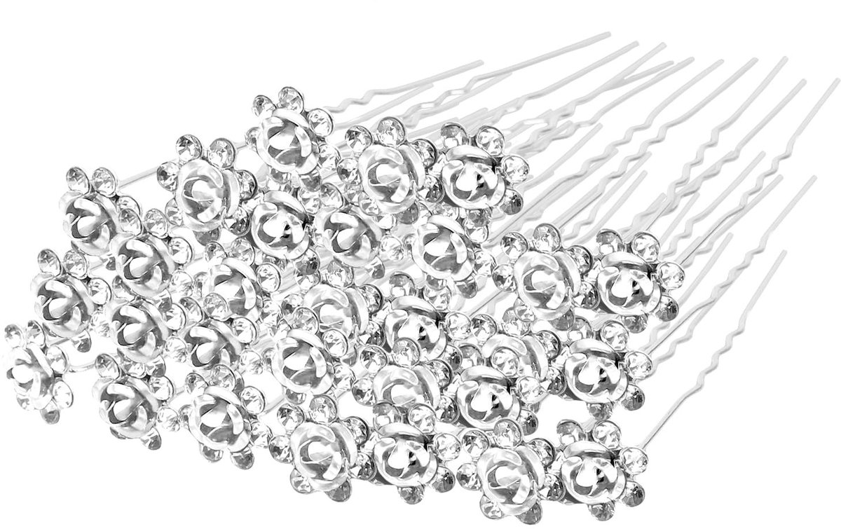 Dailygoods- Bruidshaarspelden 30 Stuks - Kristallen Haarspelden - Rozenbloem/Strass - Haaraccessoires Vrouwen - Bruidsmeisjes - Geschikt voor Bruiloften/Gala's