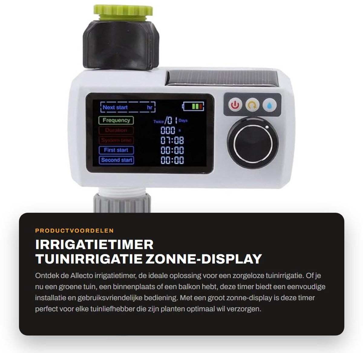 Dailygoods- Irrigatietimer groot zonne-display - Tuinirrigatietimer - Eenvoudige installatie - Zelftest - Regeneratieherkenning - Automatische irrigatie - Bewateringstimer