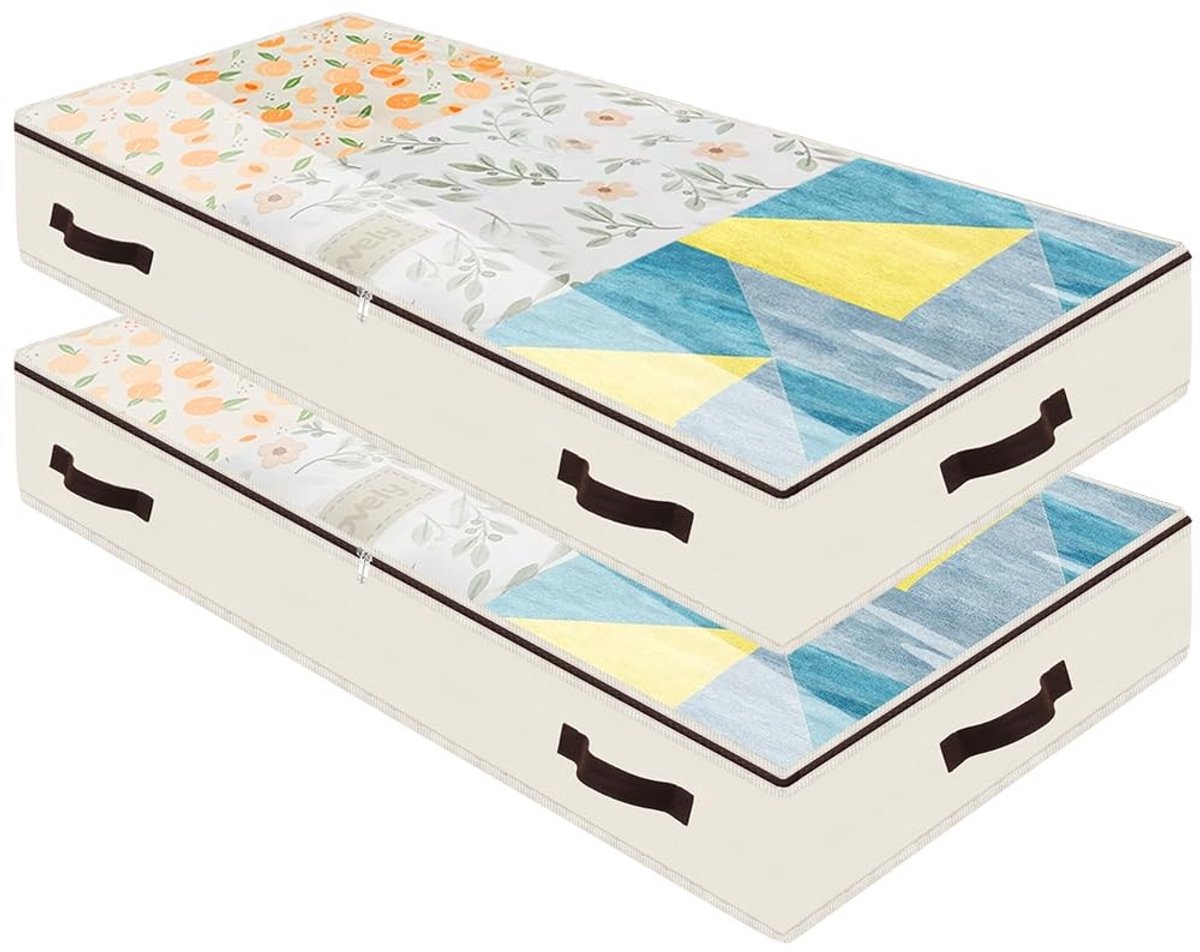 Dailygoods - 2 stuks zachte opbergmand onder het bed met 4 handgrepen en transparant deksel voor gemakkelijk vinden, duurzaam materiaal, opvouwbaar