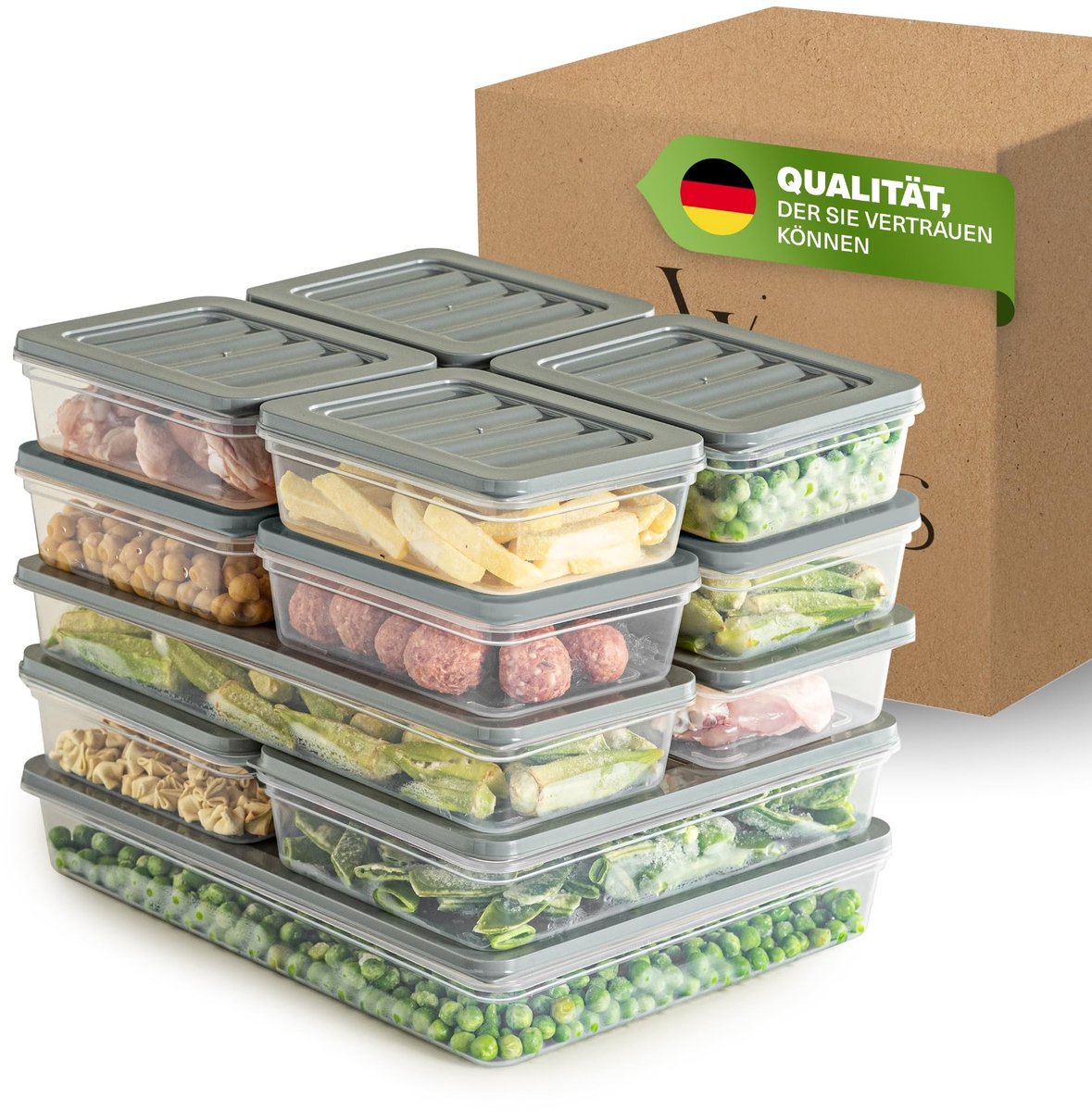 Dailygoods- Vriesboxen 13-delig Set - Vorstbestendig tot -25°C - Herbruikbare Vershoudbakjes - Aromabestendig - Efficiënte Koelkast Organizer - Platte Opbergboxen