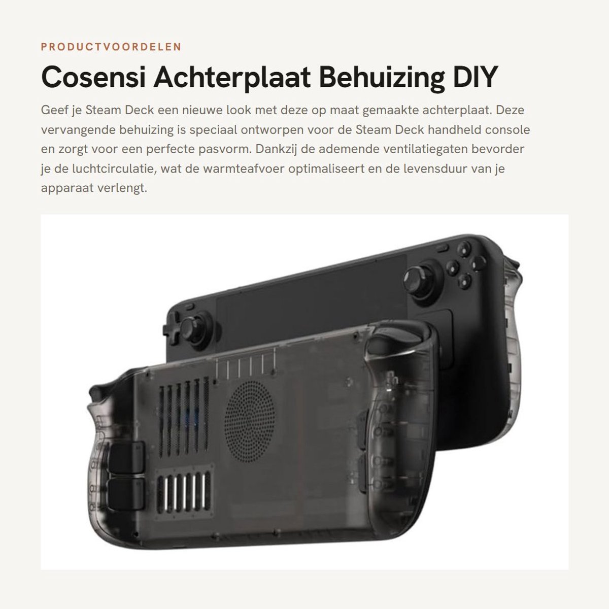 Dailygoods- Achterplaat Vervangend Paneel - Behuizing Steam Deck - Transparant Zwart - Ademend - Antislip - Duurzaam Materiaal