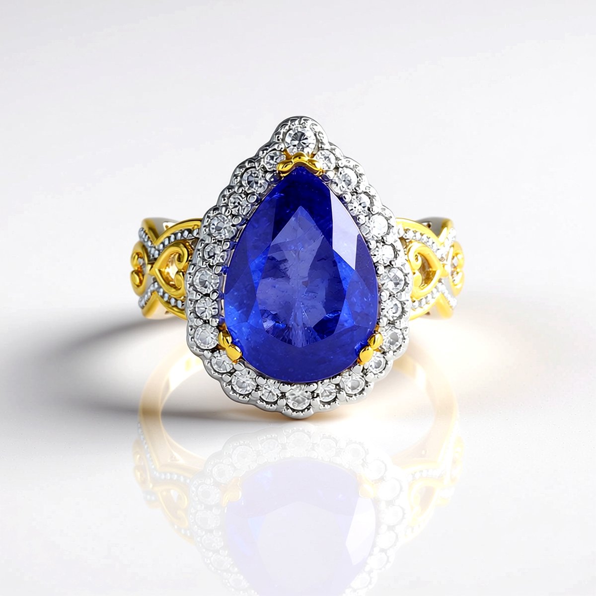 Cavill - Zilveren Ring met 6.156 ct Peervormige Tanzaniet en 0.612 ct Zirkonia - 925 Sterling Zilver Palladium - Elegante Damesring - Luxe Sieraden
