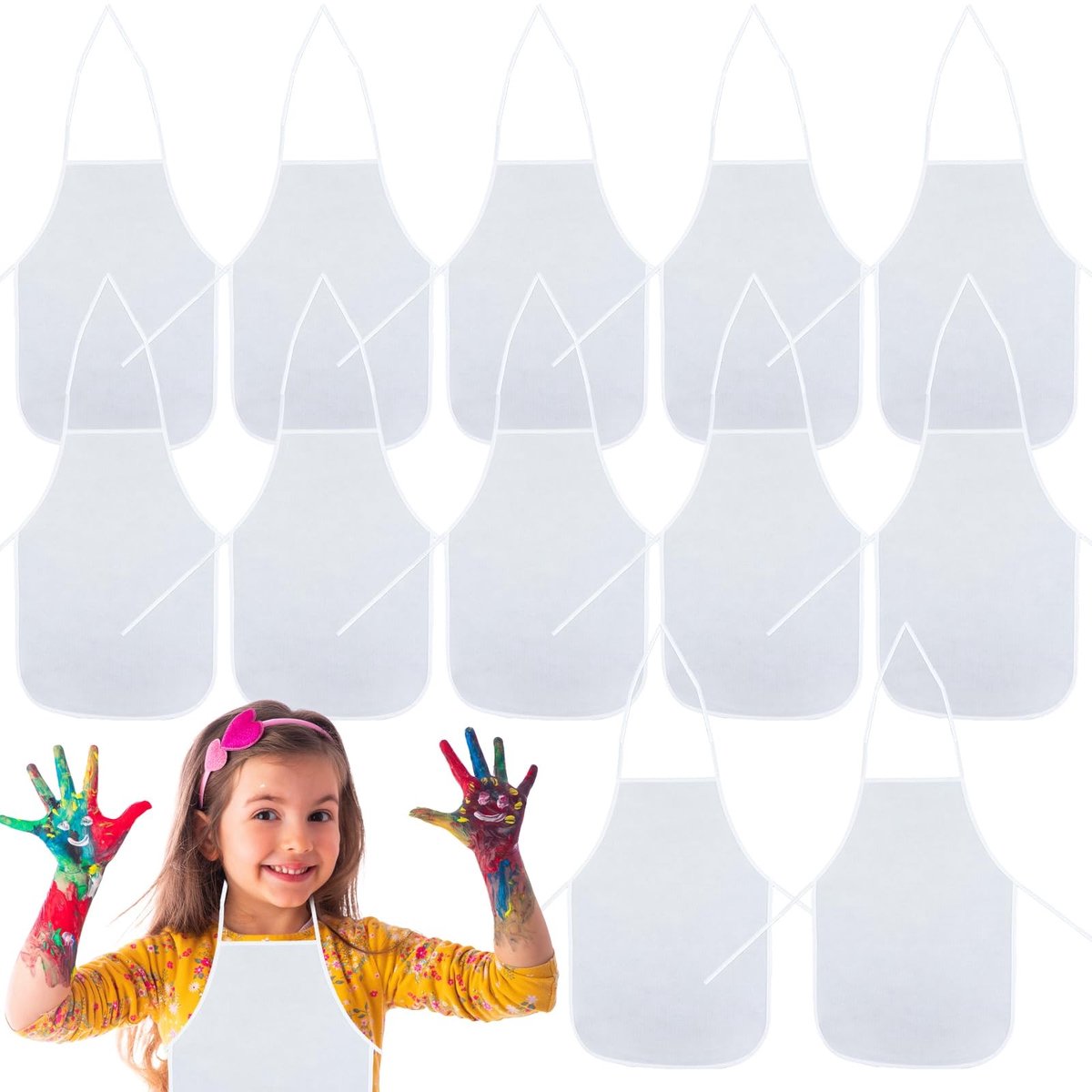 Dailygoods- Schorten Set 12 Stuks - Waterdicht Kinderschorten - Kunstenaarsblouses - Vliesstof - 33 x 48 cm - Beschermt Kleding - Kinderschort