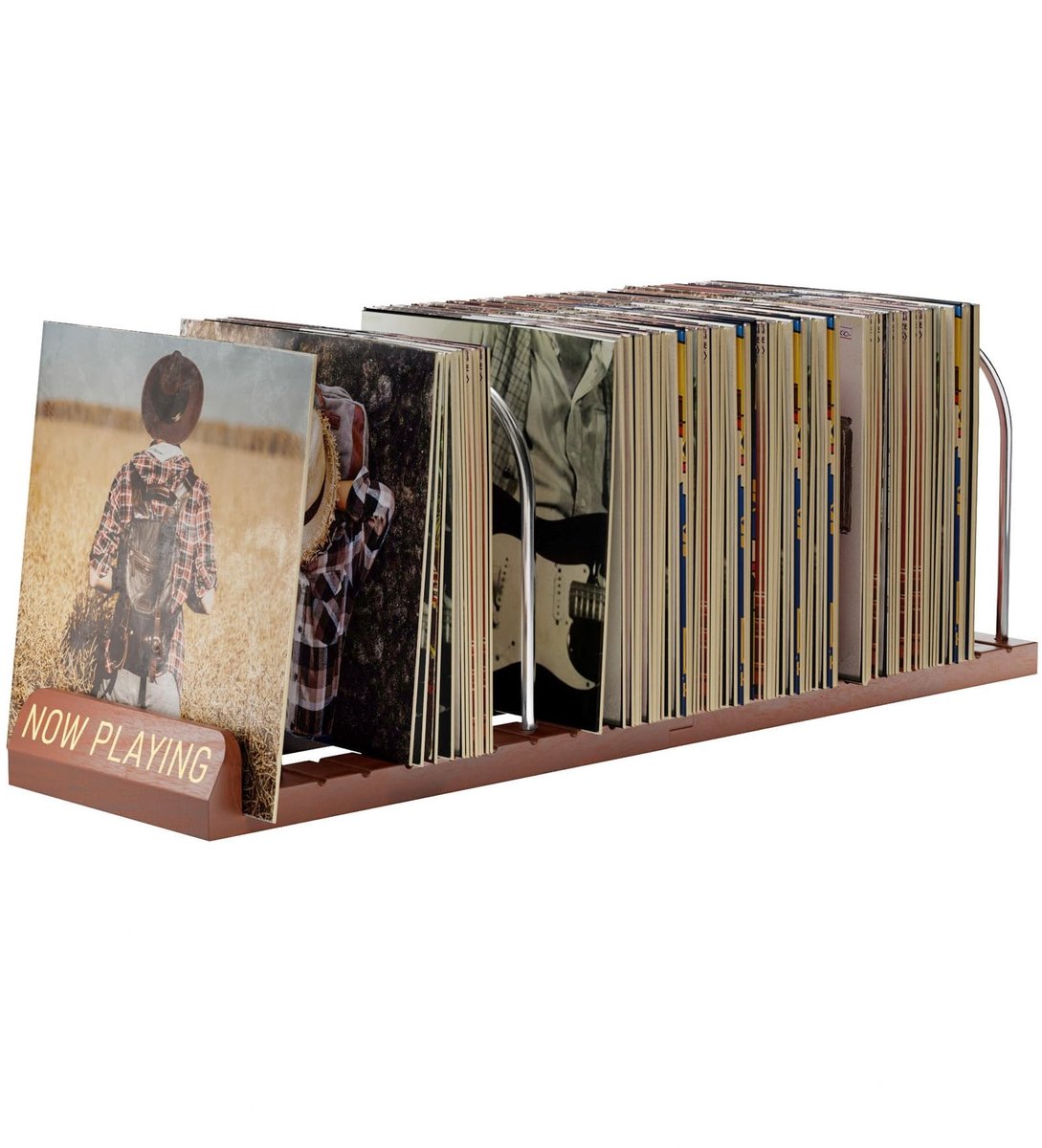 Solidchoice- Vinyl Platenstandaard 150 LP Opslag - Platenrek - Antislip Groeven - Houten Platenhouder - Recorddisplay - Verstelbare Staven