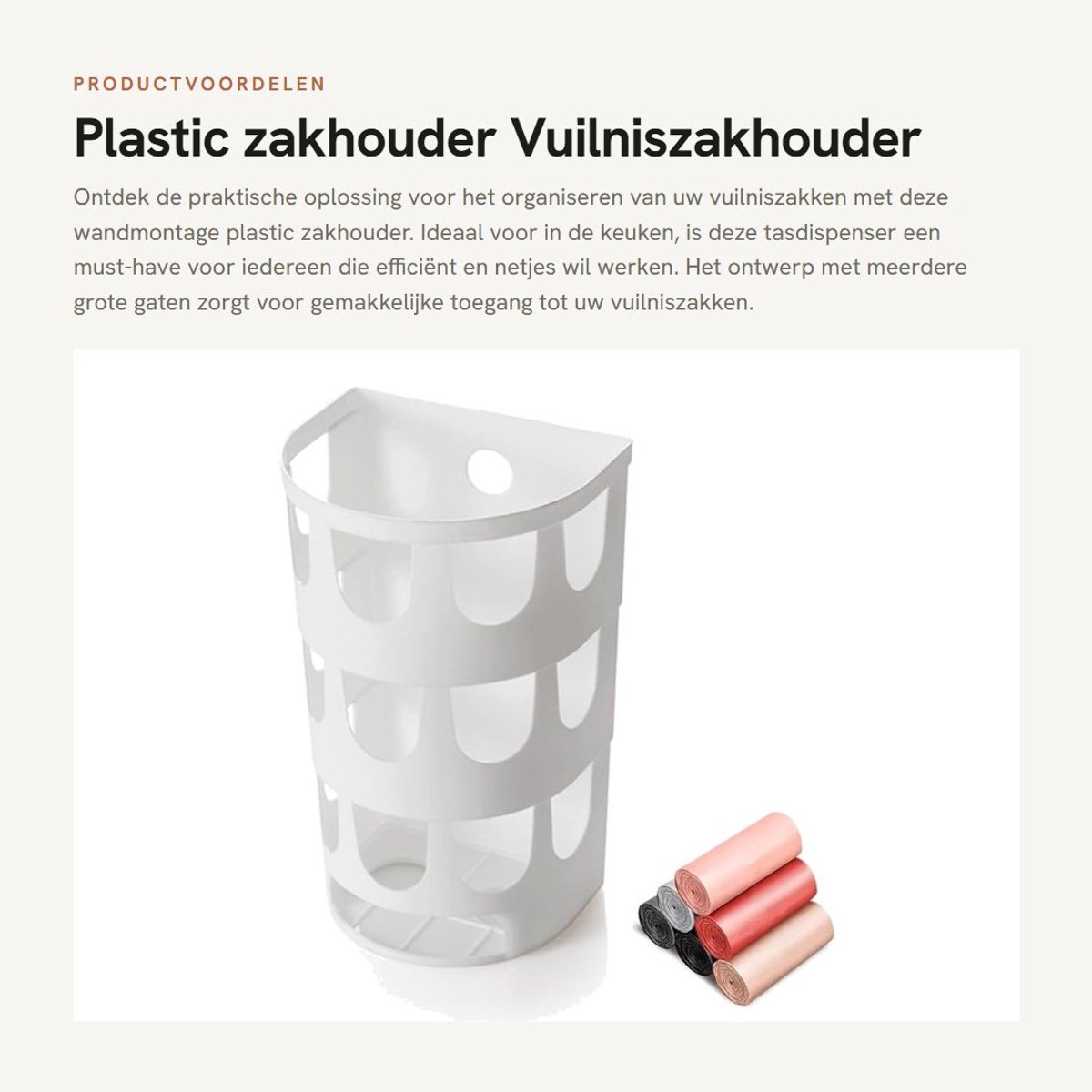 Solidchoice- Zakhouder wandmontage - Plastic boodschappentashouder - Duurzaam PP - Meerdere grote gaten - Ruimtebesparend ontwerp - Eenvoudig te installeren