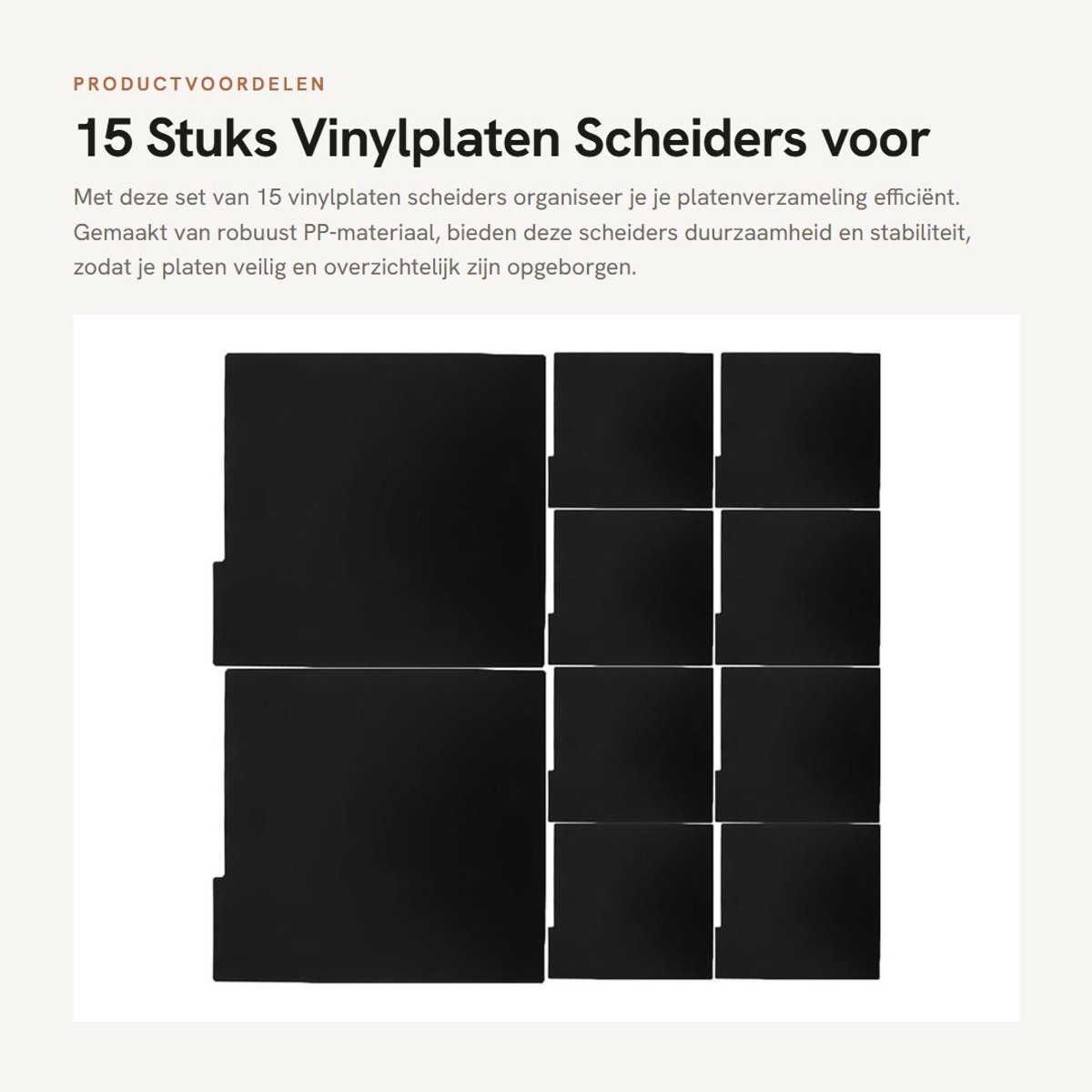 Solidchoice- Vinylplaten Scheiders 15 Stuks - Dikke Scheidingsbladen - Platenverdeler - Organizer - Robuust PP-Materiaal - Aanpasbaar Ontwerp