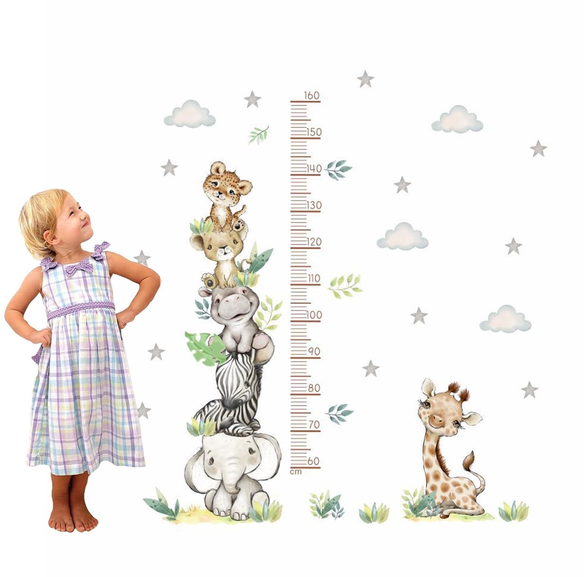 Dailygoods - Muursticker Groeidiagram voor Kinderen met Dierenafbeeldingen