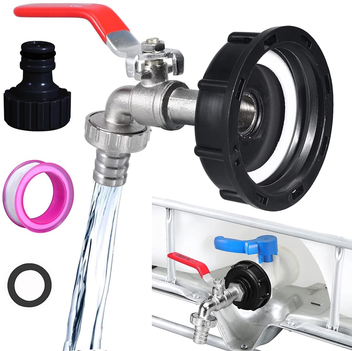 Dailygoods- IBC Tankadapter Hoogwaardige Kogelkraan - S60X6 Adapter - 3/4 Inch Tuinslangadapter - Corrosiebestendig - Geschikt voor Olie/Water - Tankkraan