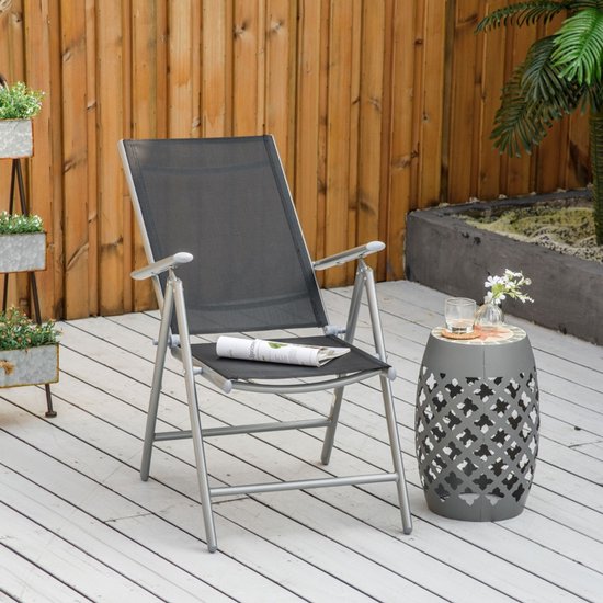 Set van 2 opvouwbare tuinstoelen van aluminium en Texteline met in 7 standen verstelbare rugleuning, zwart, 65 x 55 x 85–105 cm — afbeelding 5