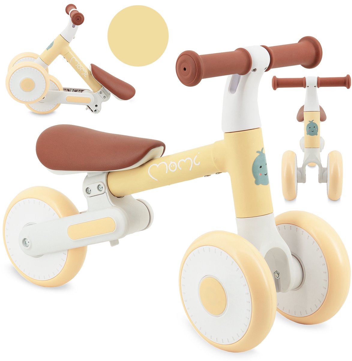 MoMi DEX Loopfiets - Opvouwbare Kinderfiets vanaf 1 Jaar - Lichtgewicht - Verstelbaar Zadel - Geel