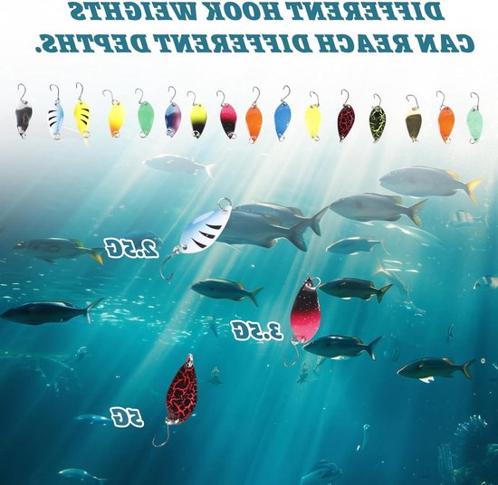Complete Set van 16 Stuks Vissen met Lepels, Aas, Spinner en Blinkers voor Forel, Baars, Zander en Snoek met Lure Box en Praktische Visspullen — afbeelding 2