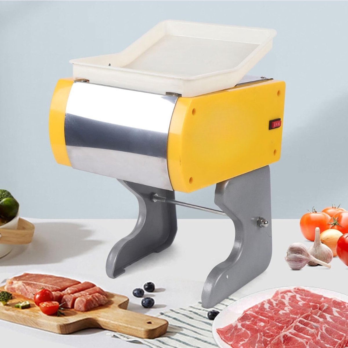 QORA® Vleessnijmachine - Snijmachine Allessnijder - Vlees Snijmachine voor Thuis - Geel/Zilver - 20cm x 19cm x 38cm