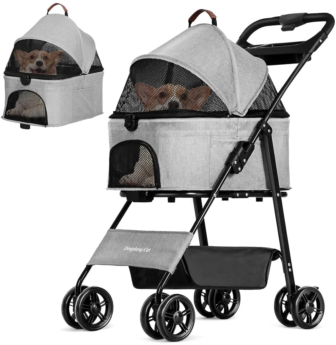 Dailygoods Kinderwagen voor honden en katten, draagbare kinderwagen, lichtgewicht opvouwbaar ontwerp met veiligheidsharn