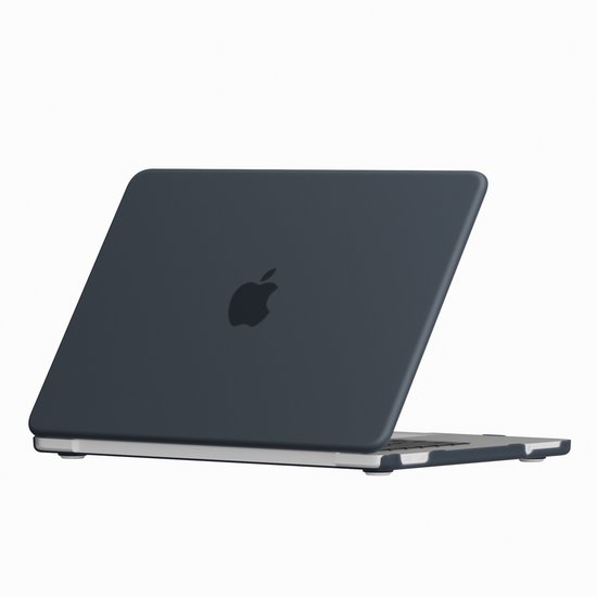 Housse MacBook Neo noir mat avec logo Apple, vue de dos.
