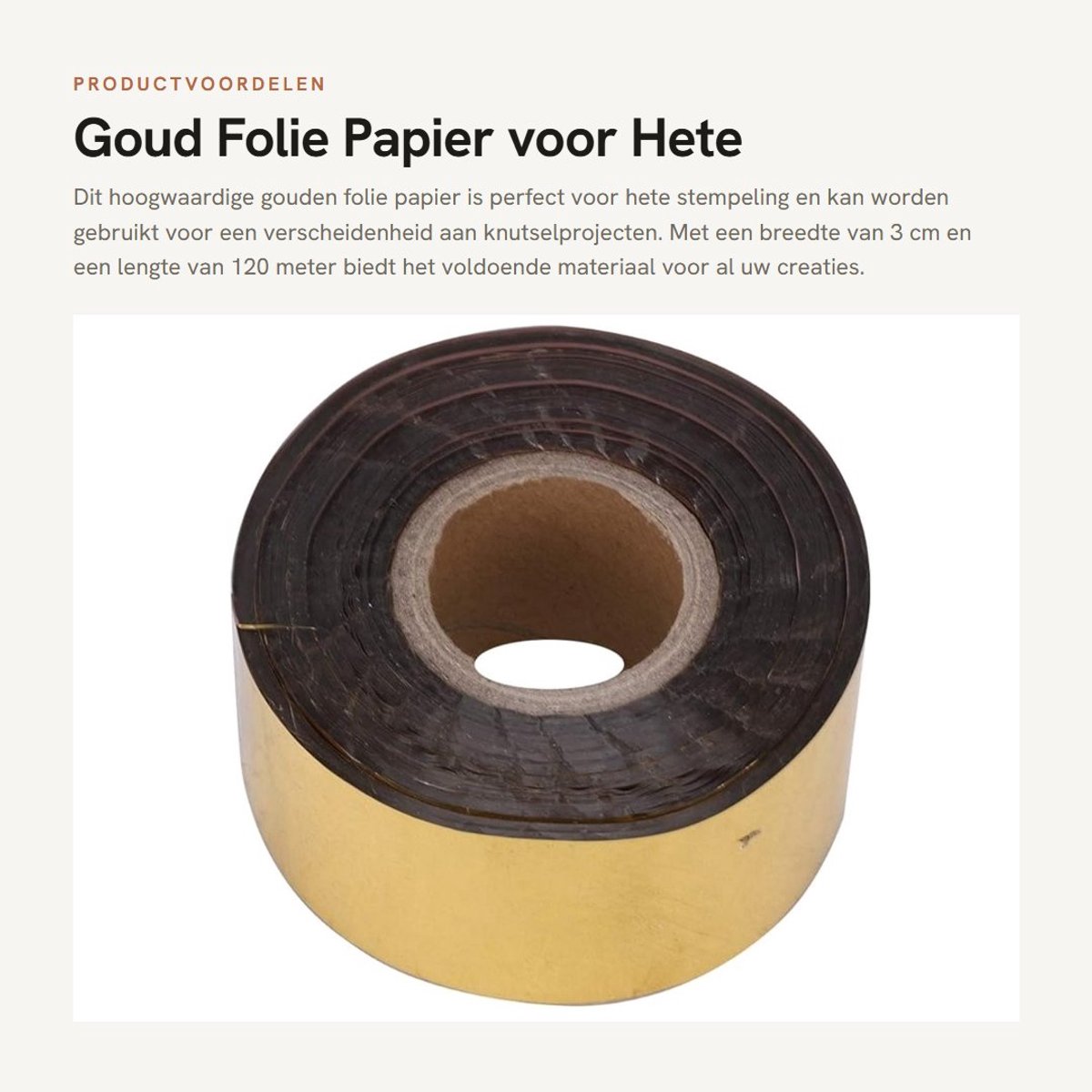 Dailygoods- Foliepapier Goud 3 cm x 120 m - Warmteoverdracht Film - Hete Stempelen Folie - Inpakpapier - Scrapbooking - Hoge Kwaliteit - Stempelfolie