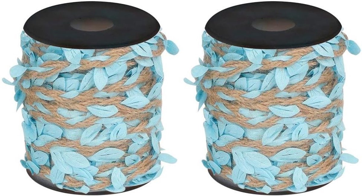 Jute Touw met Bladeren, 10 Meter Bladerenlint met Spoel voor Bruiloft en Tuin Decoratie - Blauw, Natuurlijk, Eco-vriendelijk