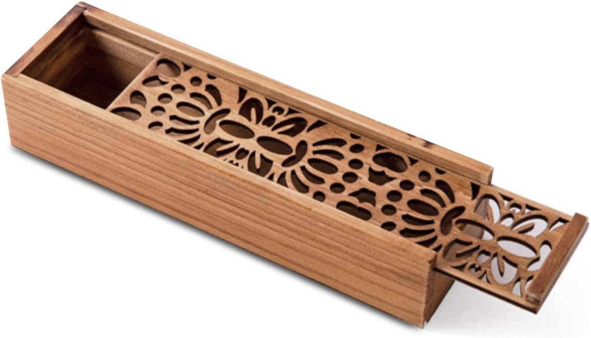 Houten Pennenbak met Glijdend Deksel voor Thuis en Kantoor, 19.2 x 5.5 x 4 cm, Organisatie en Opbergruimte