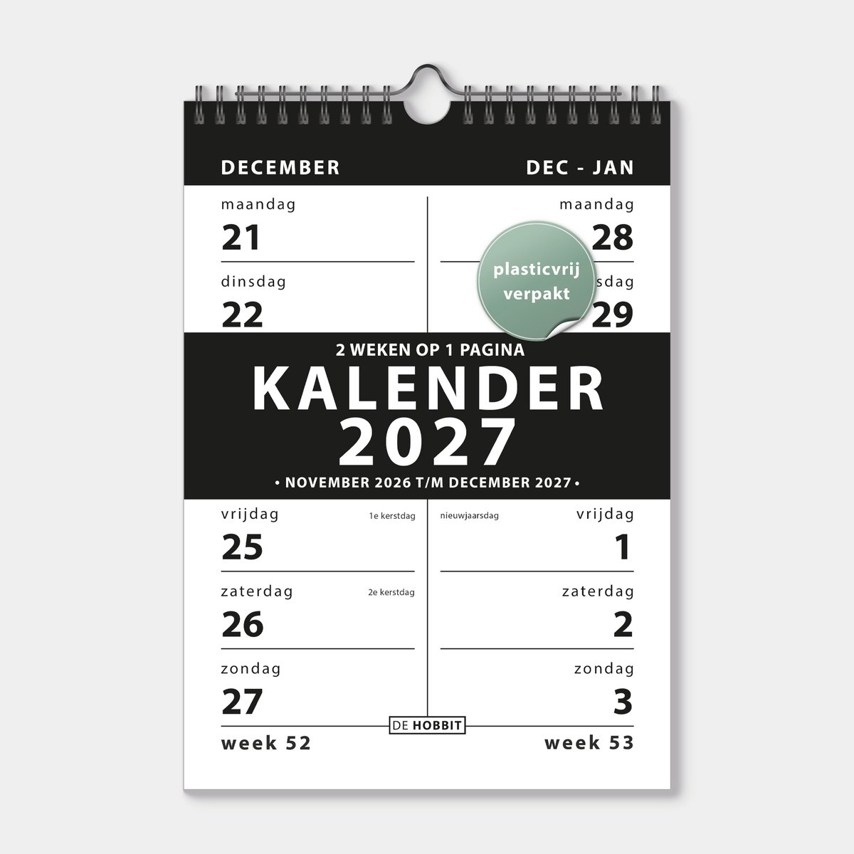 Hobbit - Spiraalkalender 2027 - 2-weeks kalender - A4 (29.7 x 21 cm) - Zwart/wit