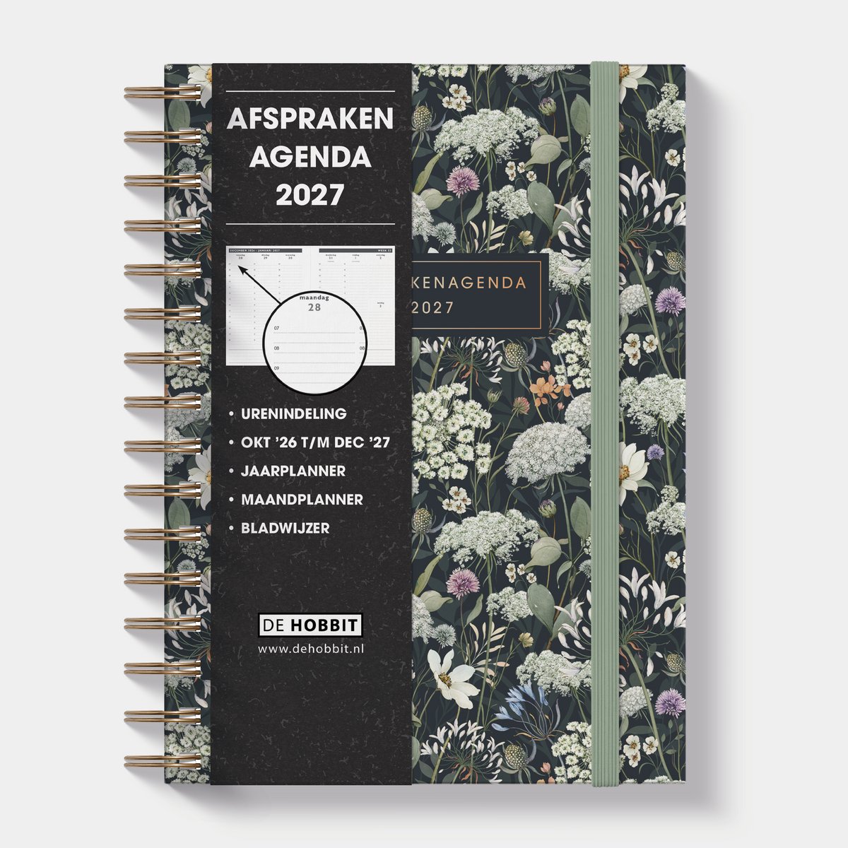 Hobbit - Afsprakenagenda 2027 - A5 (14,8 x 21 cm) - Tijdindeling per uur - Zakelijke Agenda - Ringband Agenda - 1 week op 2 pagina's - Harde Kaft - Weidebloemen