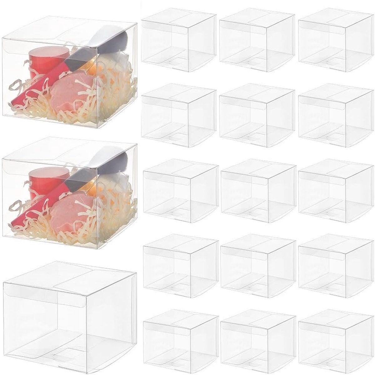 Dailygoods- Geschenkdozen met Deksel - 20 Stuks Transparante PVC Dozen 10x10x8cm - Bruiloft/Feest - Gunst Dozen - Treat/Candy/Cupcakes - Favorietenboxen