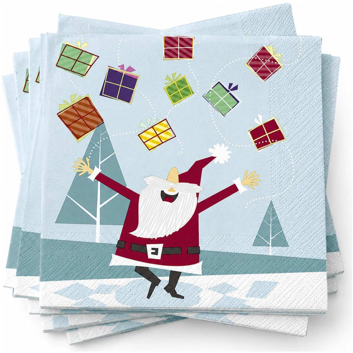 Duni kerst thema servetten - 60x st - 33 x 33 cm - lichtblauw met kerstman