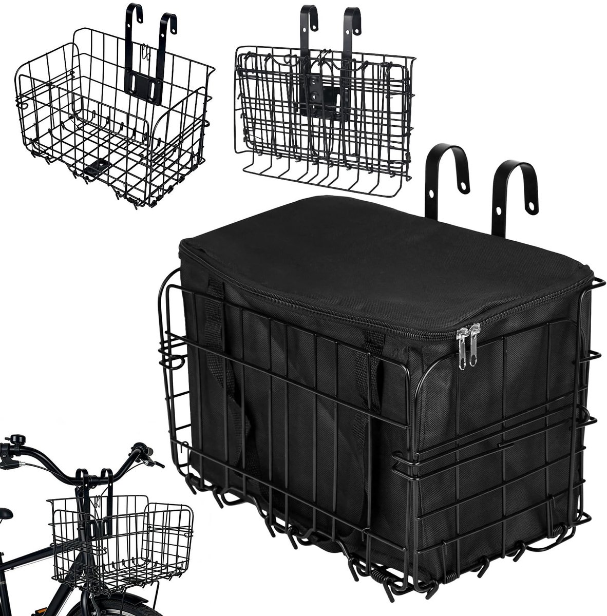 Dailygoods- Fietsmand Afneembaar - Opvouwbaar - Roestvrij Staal - Binnenzak - Max. Draagkracht 30 kg - Afmetingen 34x19,5x22,5 cm - Fietsmandje