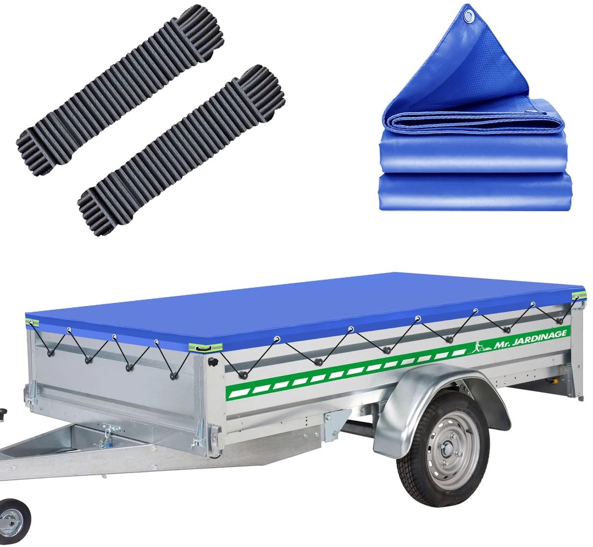 Dailygoods- Aanhangerzeil 257,5 x 134,5 cm - Waterdicht buitenzeil - Scheurvast materiaal - Dubbellaagse versterkte zoom - Versterkte hoeken - Duurzame afdekking - Afdekzeil