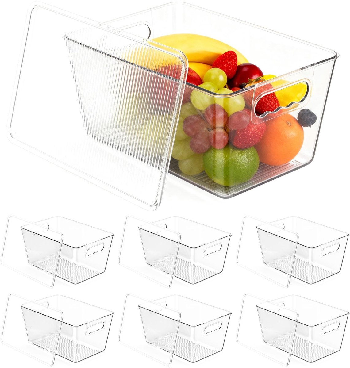 Dailygoods- Koelkast-organisator 4-pack - Doorzichtige Opbergbakjes - Stapelbare Bakjes - Handgrepen - Voor Keuken/Voorraadkast - Ideaal voor Koelkast - Opbergbak
