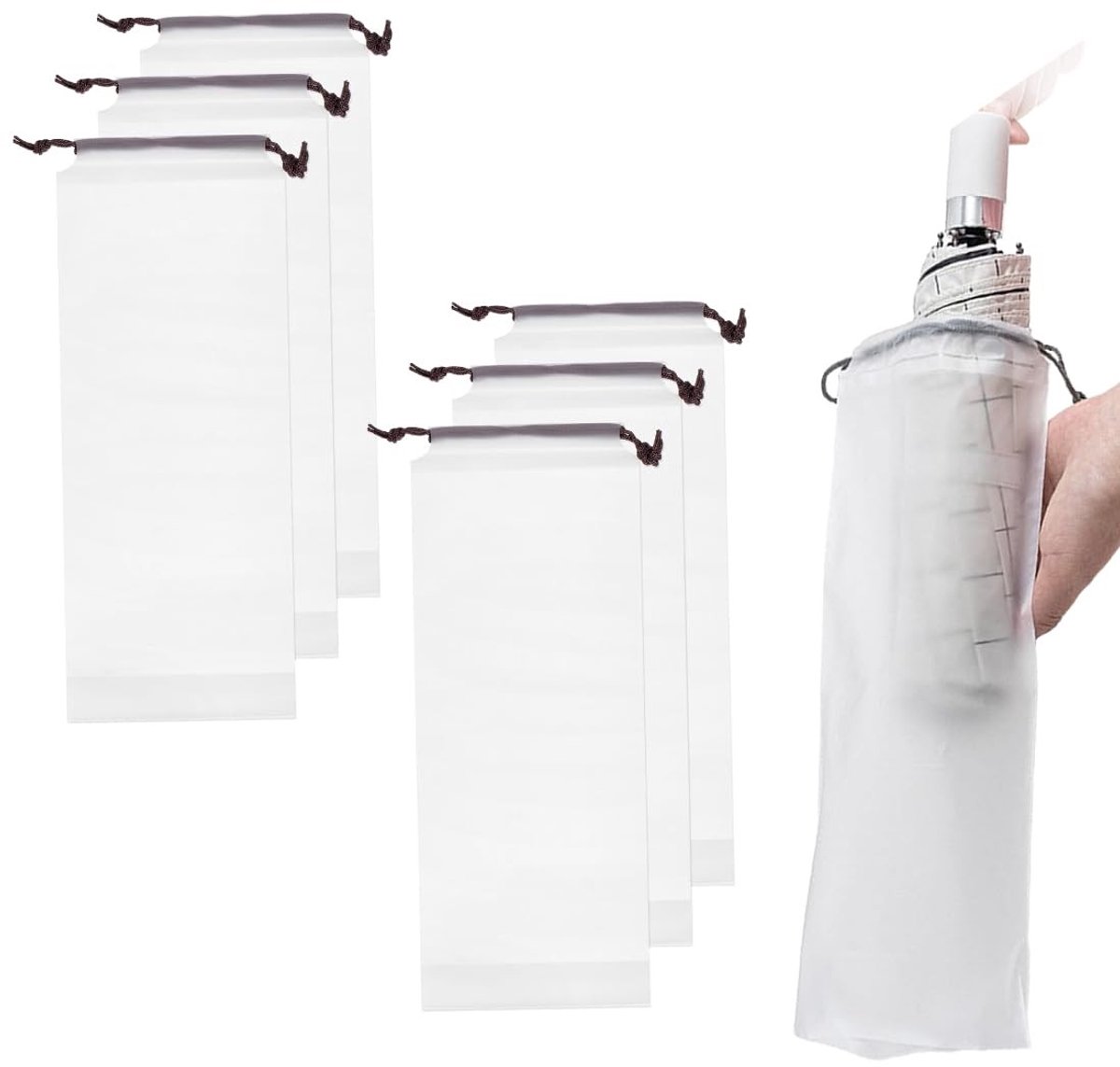 Dailygoods- Parapluzakken 6 Stuks - Natte Paraplutassen - Opbergtas - Transparante Kunststof - Compact - Duurzaam Oxford-Weefsel - Paraplutasje