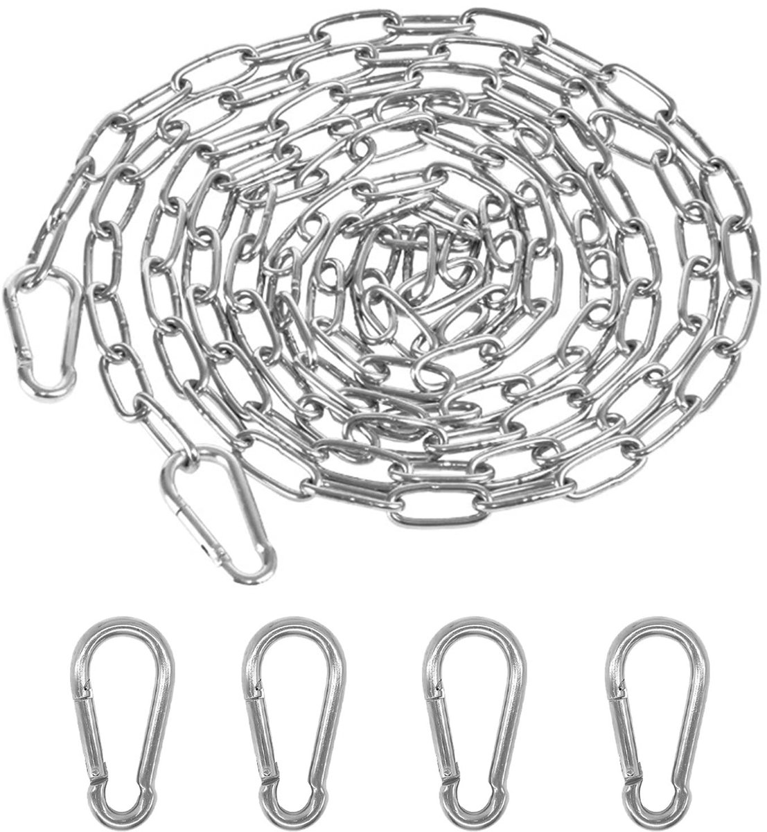 Dailygoods- Roestvrijstalen Ketting 1,5 m - Karabijnhaak - Ronde Ketting - Metalen Kettingen - Geschikt voor Hondenriemen - Diameter 3 mm