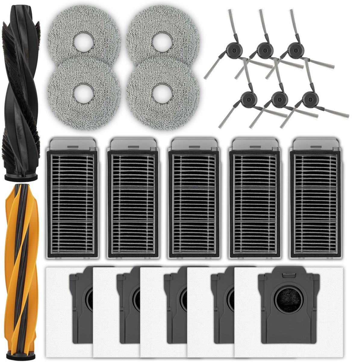 Dailygoods- Onderdeelset 22 Stuks - Vervangende Onderdelen - Rolborstels/Zijborstels - Stofzakken/HEPA-filters - Dweilpads - Compatibel met Dreame Robotstofzuiger - Accessoireset