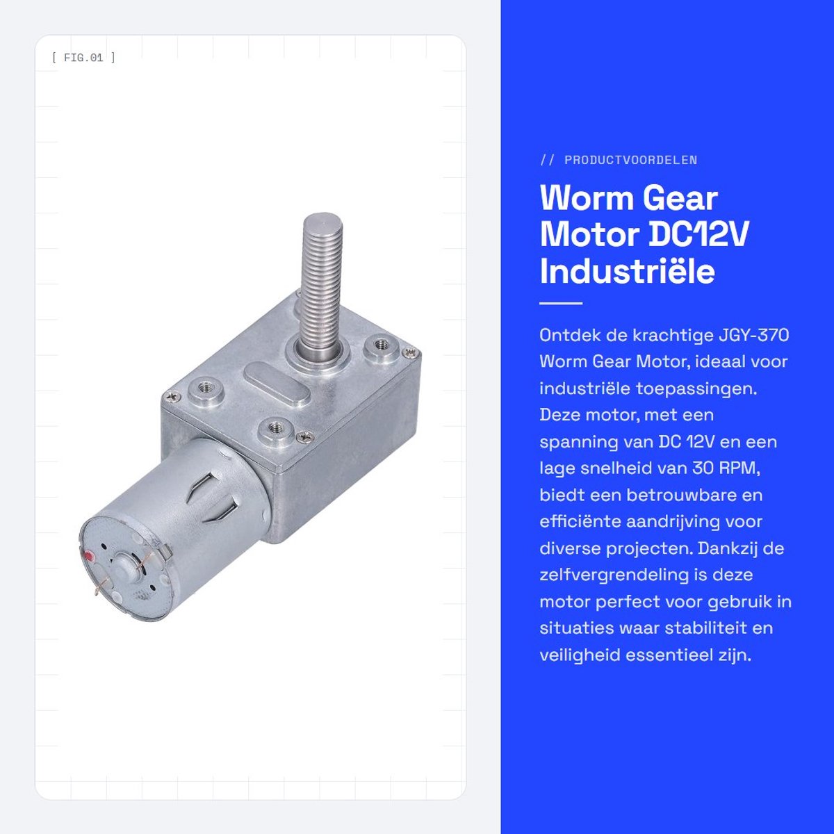 Dailygoods- Wormmotor 12V 30RPM - M8 Schroefas - Verstelbare Snelheid - Industrieel Aandrijfsysteem - Zinklegering/Roodkoper - Schokbestendig - Motor